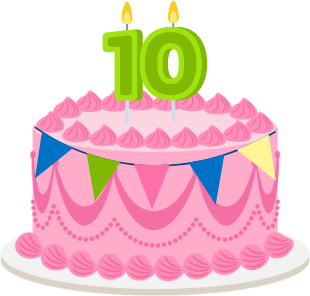 A birthday cake with 10 candles