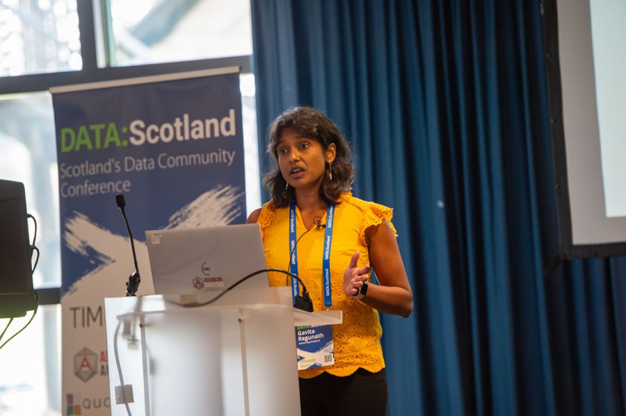 A speaker presenting at DATA:Scotland 2023